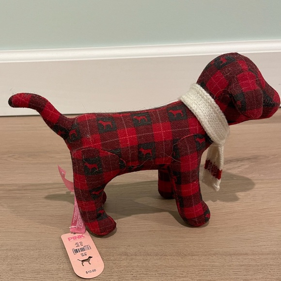 Victoria’s Secret PINK Buffalo plaid plush dog with scarf RARE - Picture 3 of 4